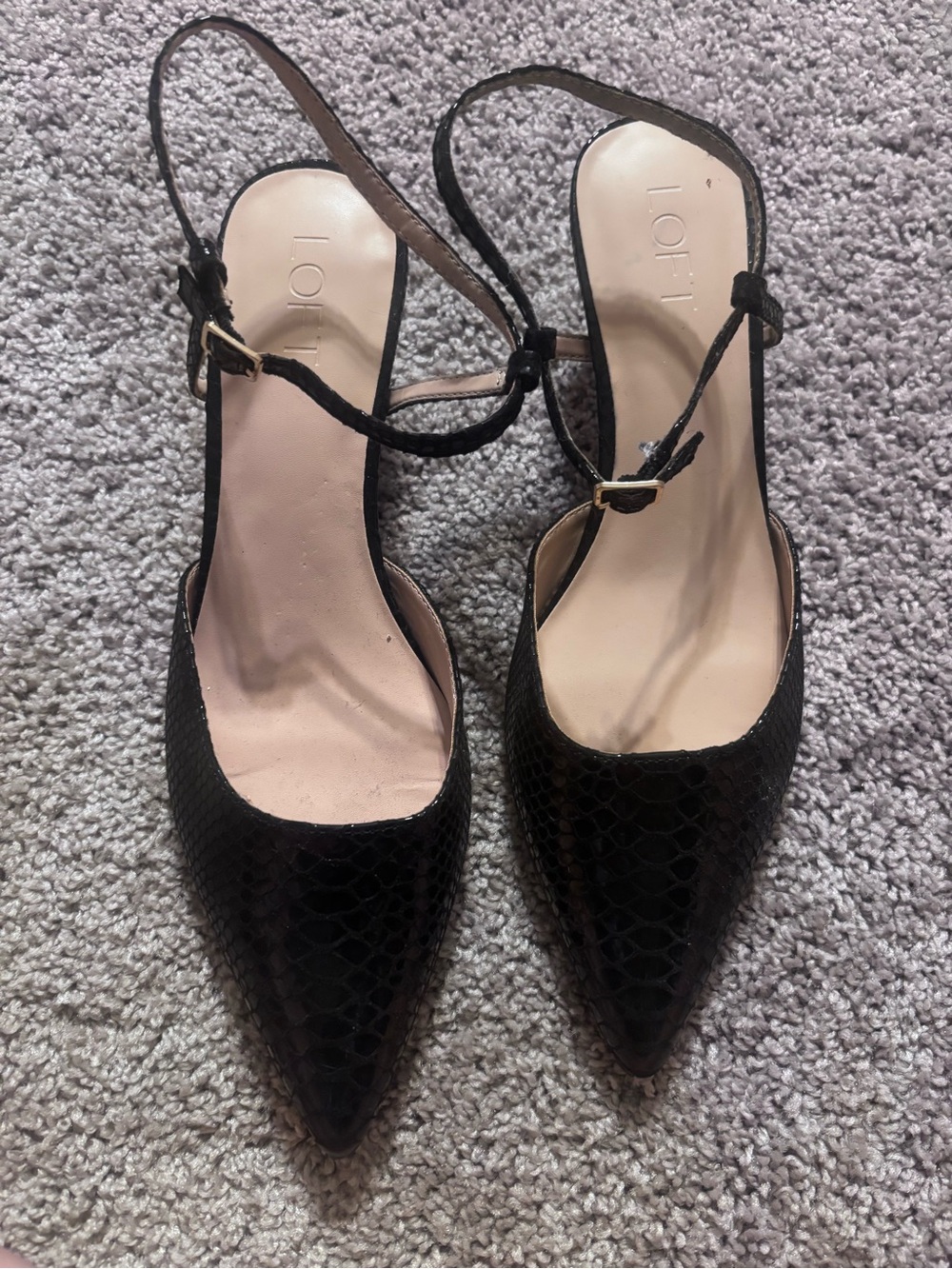 LOFT Black Textured Pointed Slingback Heels